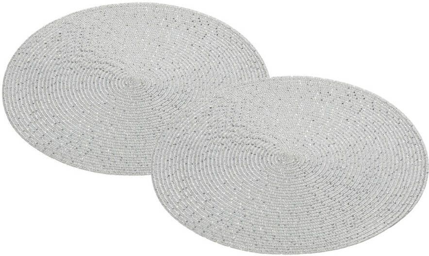 Merkloos 4x Ronde Placemats/onderleggers Zilver Met Glitter 38 Cm Placemats
