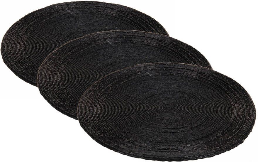 Merkloos 4x Stuks Placemats/onderleggers Zwart Rond D35 Cm Placemats