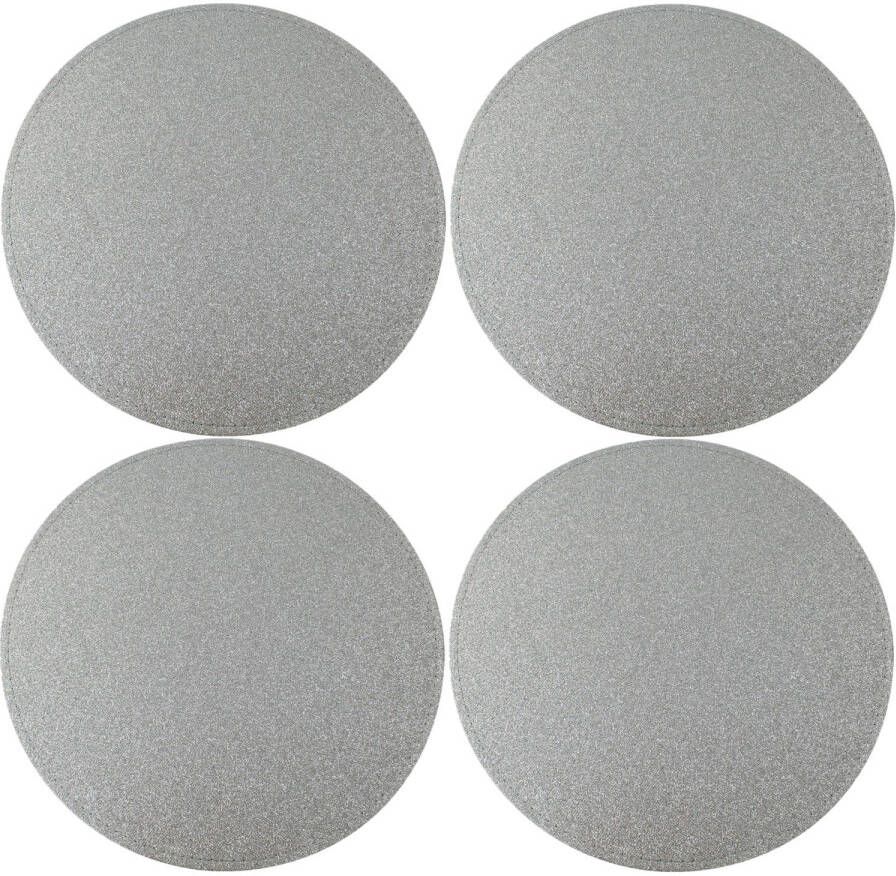 Merkloos 6x Ronde Placemats/onderleggers Zilver Met Glitters 33 Cm Placemats