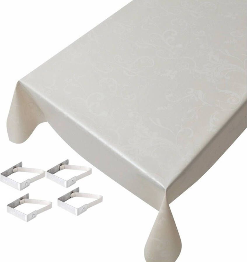 Merkloos Buiten Tafelkleed/tafelzeil Barok Champagne 140 X 245 Cm Met 4 Tafelkleedklemmen Tuintafelkleed Tafeldecoratie