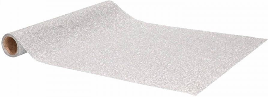 Merkloos Kerst Diner Tafelloper Zilver Met Glitters 250 X 28 Cm Tafellakens