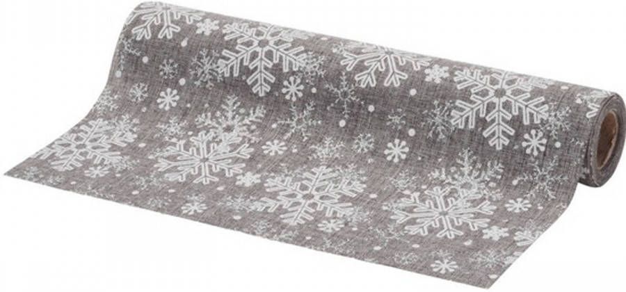 Merkloos Kerst Diner Tafelloper Zilver Met Sneeuwvlokken 250 X 21 Cm Tafellakens