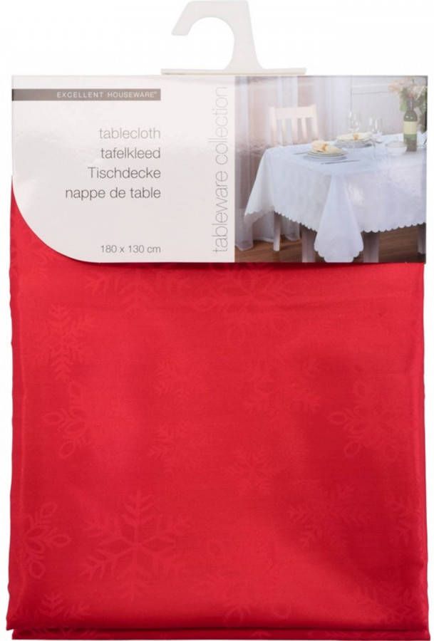 Merkloos Luxe Kerst Tafelkleed/tafellaken Rood/sneeuwvlokken 180 X 130cm Tafellakens
