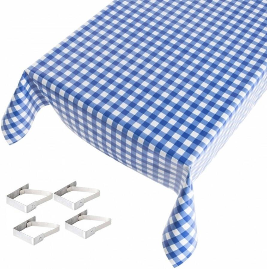 Merkloos Oktoberfest Tafelkleed/tafelzeil Blauwe Ruiten 140 X 245 Cm Met 4 Klemmen Tafelzeilen