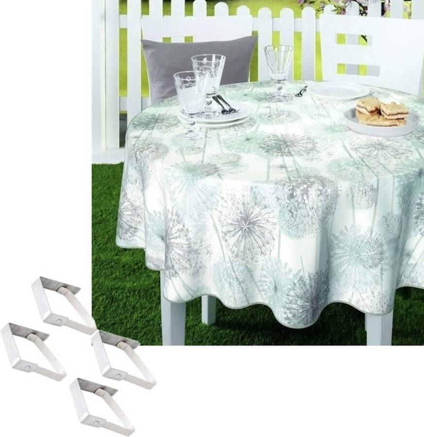 Merkloos Tafelkleed/tafelzeil Bloem Pluisjes 160 Cm Rond Met 4 Klemmen Tafelzeilen