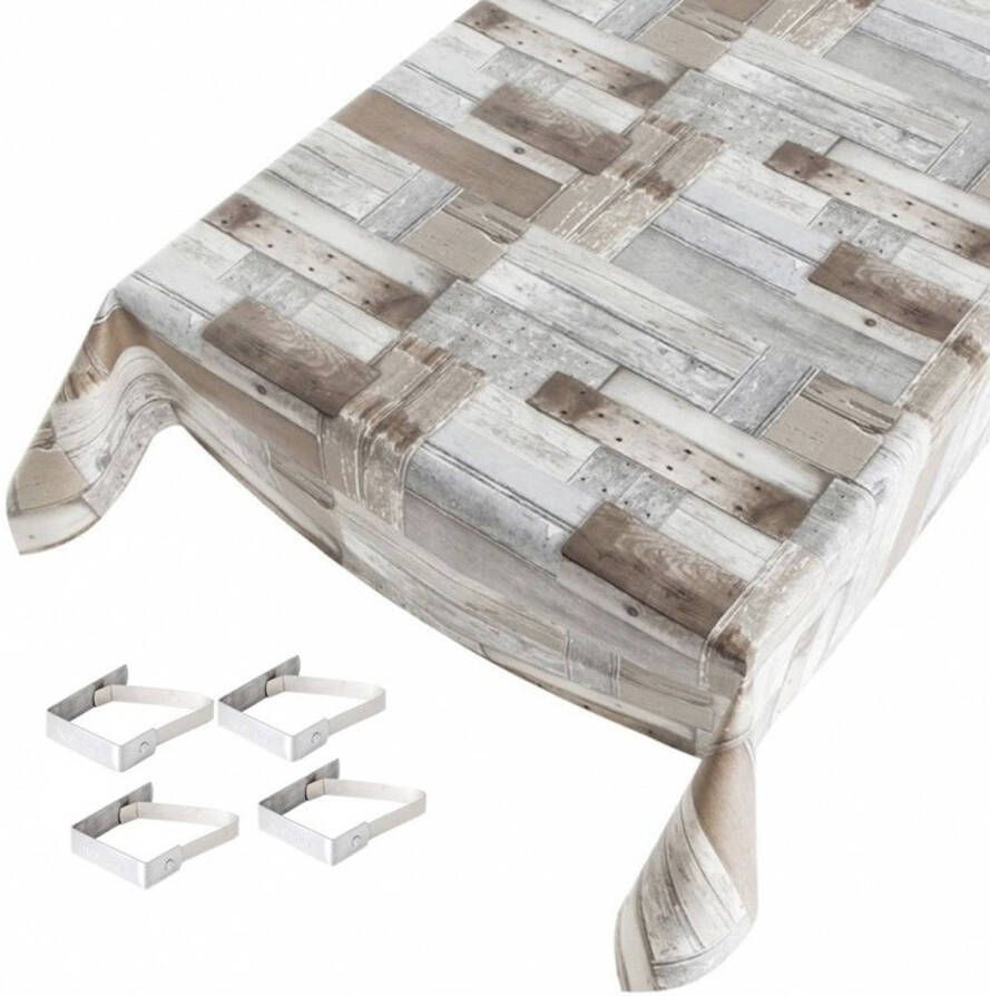 Merkloos Tafelkleed/tafelzeil Houtprint 140 X 245 Cm Met 4 Klemmen Tafelzeilen