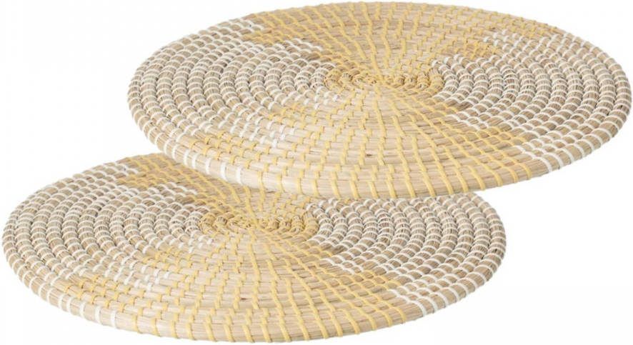 Secret de Gourmet Set Van 4x Stuks Placemats Zeegras Geel/wit 35 Cm Placemats