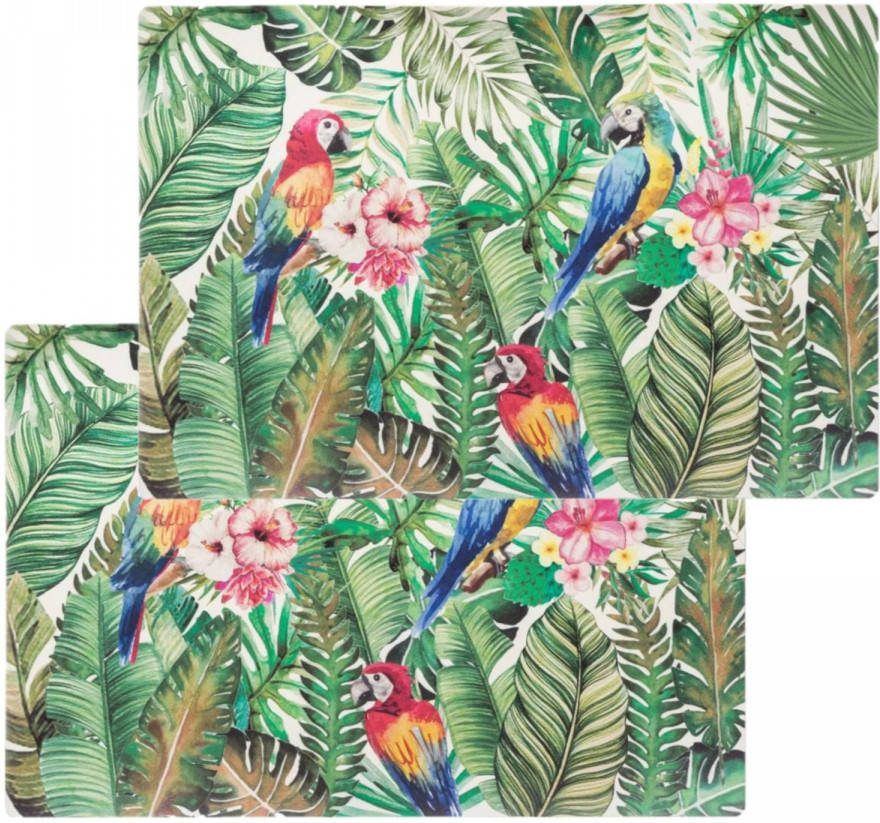 Secret de Gourmet Set Van 4x Stuks Rechthoekige Placemats Tropisch Papegaaien Pvc 45 X 30 Cm Placemats