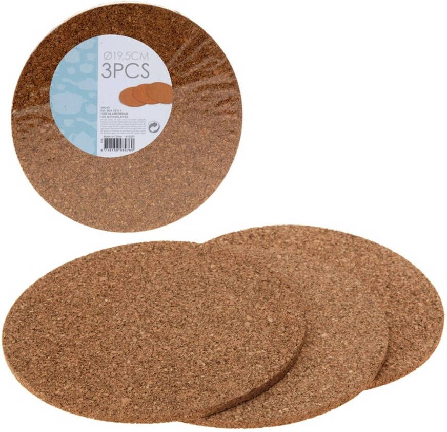 Shoppartners 6x Ronde Onderzetters Van Kurk 19 Cm Panonderzetters