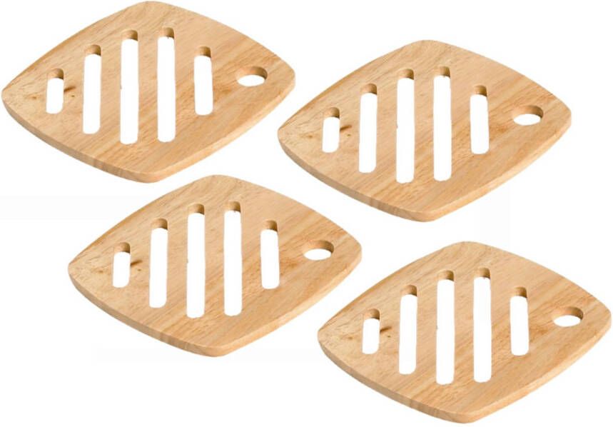 Shoppartners Set Van 4x Stuks Vierkante Pannen Onderzetters Van Hout 18 Cm Panonderzetters