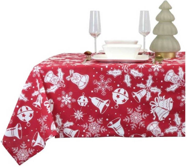 Unique Living Set Van 2x Stuks Kerst Tafelkleden Rood Met Kerst Print150 X 250 Cm Tafellakens