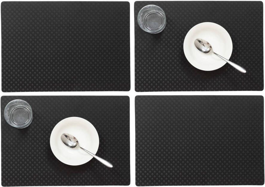 Wicotex Set Van 4x Stuks Stevige Luxe Tafel Placemats Zafiro Zwart 30 X 43 Cm Placemats