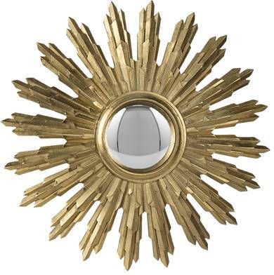 Clayre & Eef Spiegel Ø 37 Cm Goudkleurig Kunststof Rond Bolle Spiegel Wand Spiegel Muur Spiegel Goudkleurig Bolle