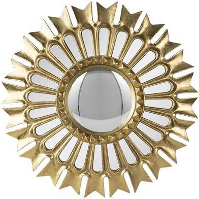 Clayre & Eef Spiegel Ø 38 Cm Goudkleurig Kunststof Rond Bolle Spiegel Wand Spiegel Muur Spiegel Goudkleurig Bolle