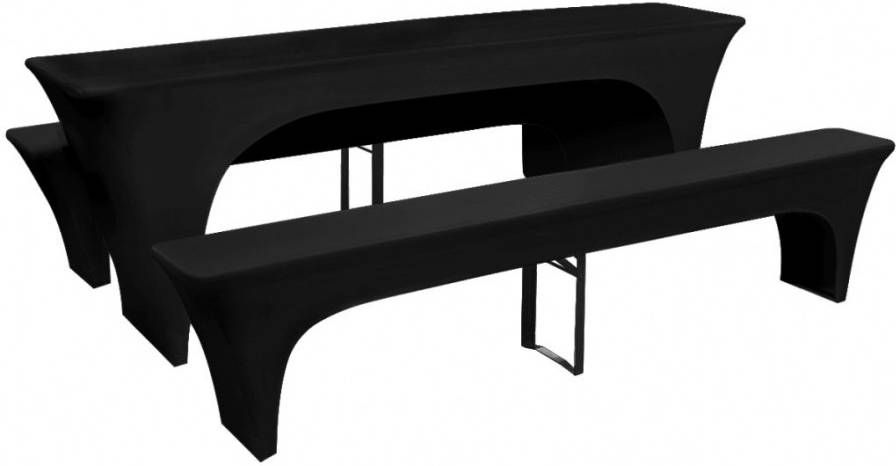 VIDAXL Hoes voor biertafel en banken 225x50x80 cm stretch zwart 3 st