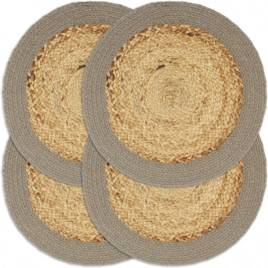 VIDAXL Placemats 4 st 38 cm jute en katoen natuurlijk en grijs