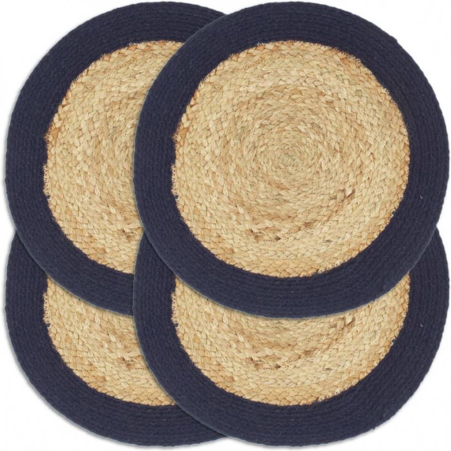 VIDAXL Placemats 4 st 38 cm jute en katoen natuurlijk en marineblauw