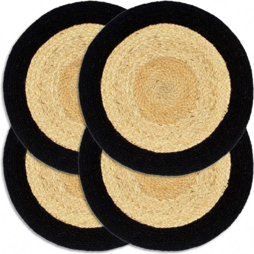 VIDAXL Placemats 4 st 38 cm jute en katoen natuurlijk en zwart