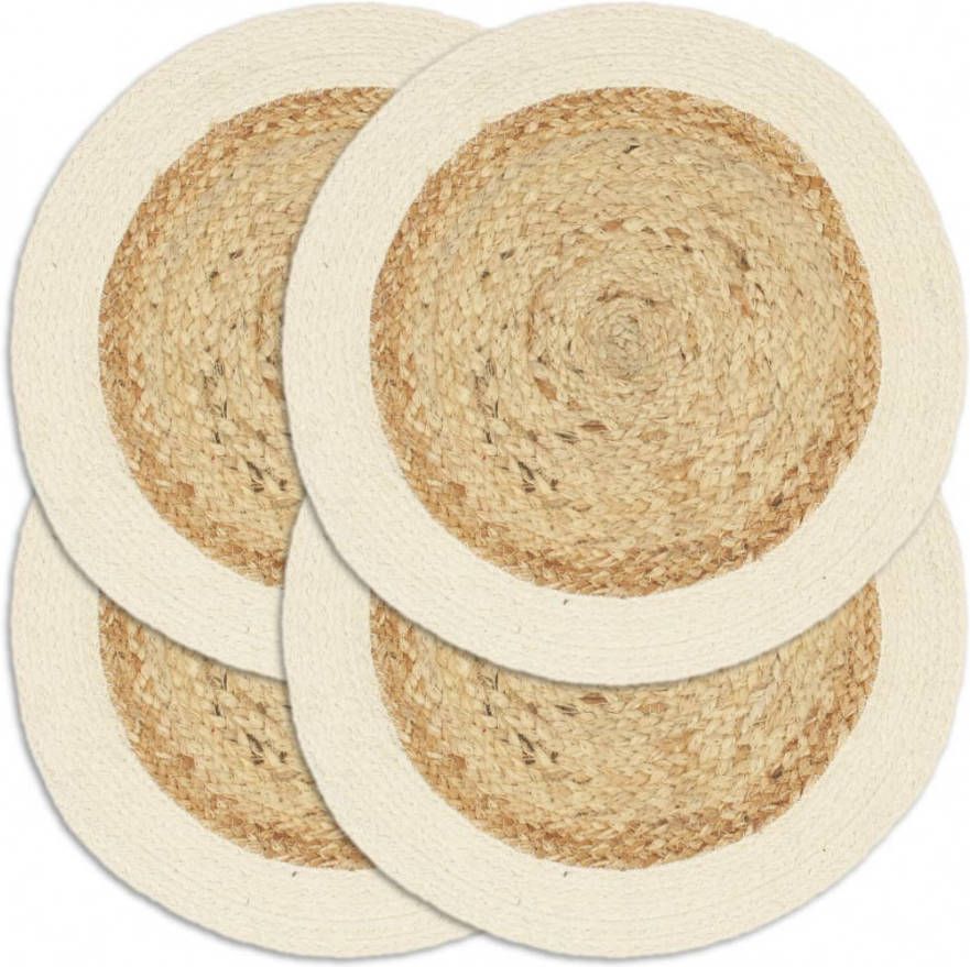 VIDAXL Placemats 4 st rond 38 cm jute en katoen natuurlijk