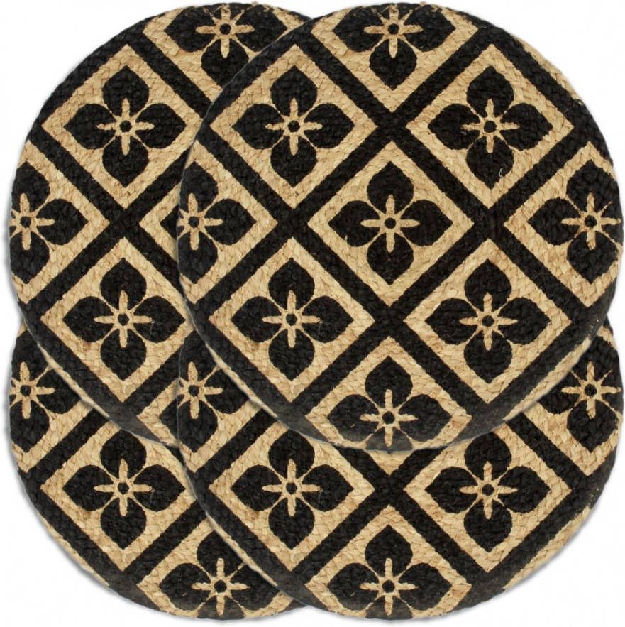 VIDAXL Placemats 4 st rond 38 cm jute zwart