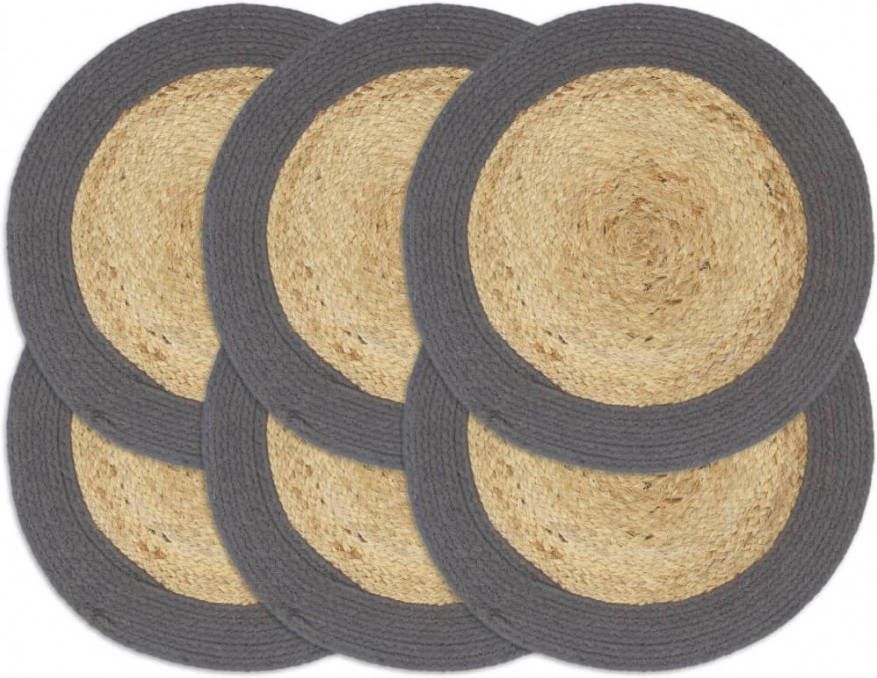 VIDAXL Placemats 6 st 38 cm jute en katoen natuurlijk en antraciet