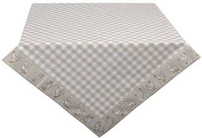 Clayre & Eef Tafelkleed 150x250 cm Beige Wit Katoen Rechthoek Kippen